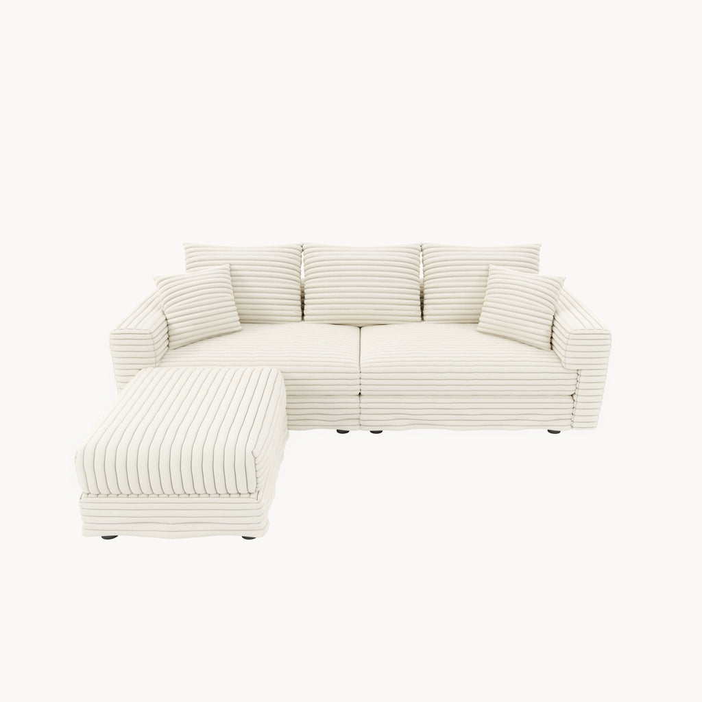 Deep Seat Convertible Sofa With Soft Pillows And Ottomans