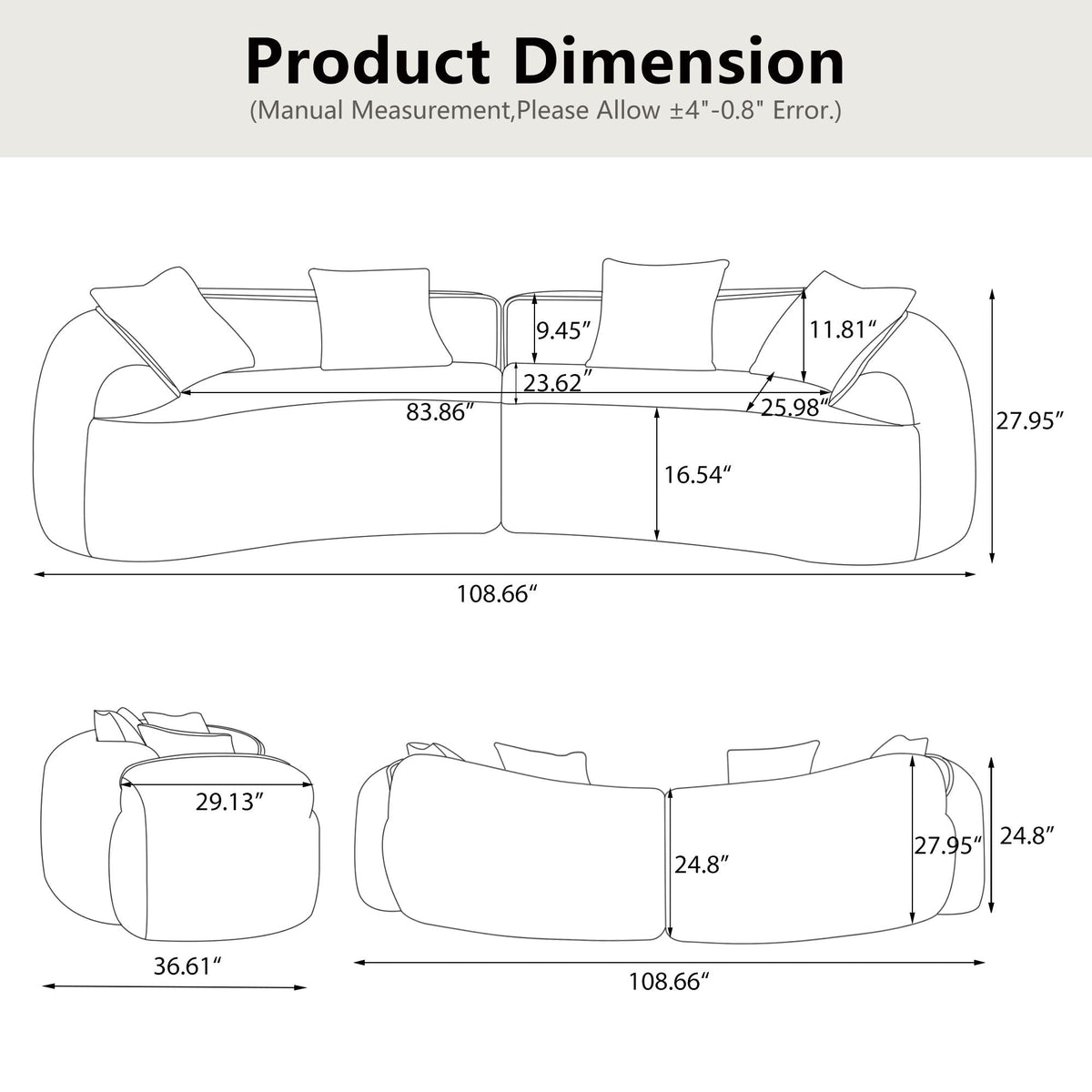 Curved Compressed Sofa, Nordic-Style Design For Living Room