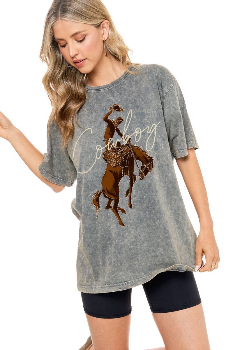 PUFF' Cowboy Western Graphic S/S Washed Boyfriend Tee