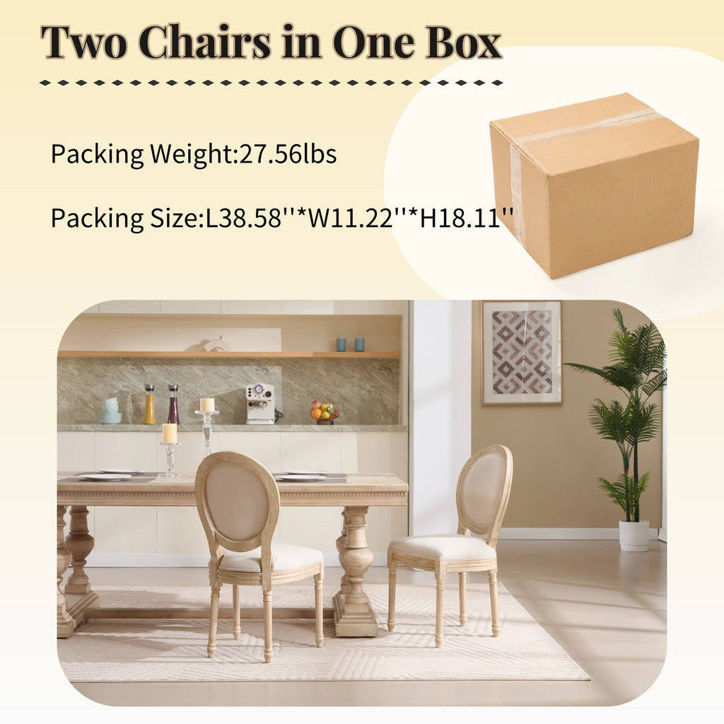 French Country Dining Chairs Set of 2 with Upholstered Round Back
