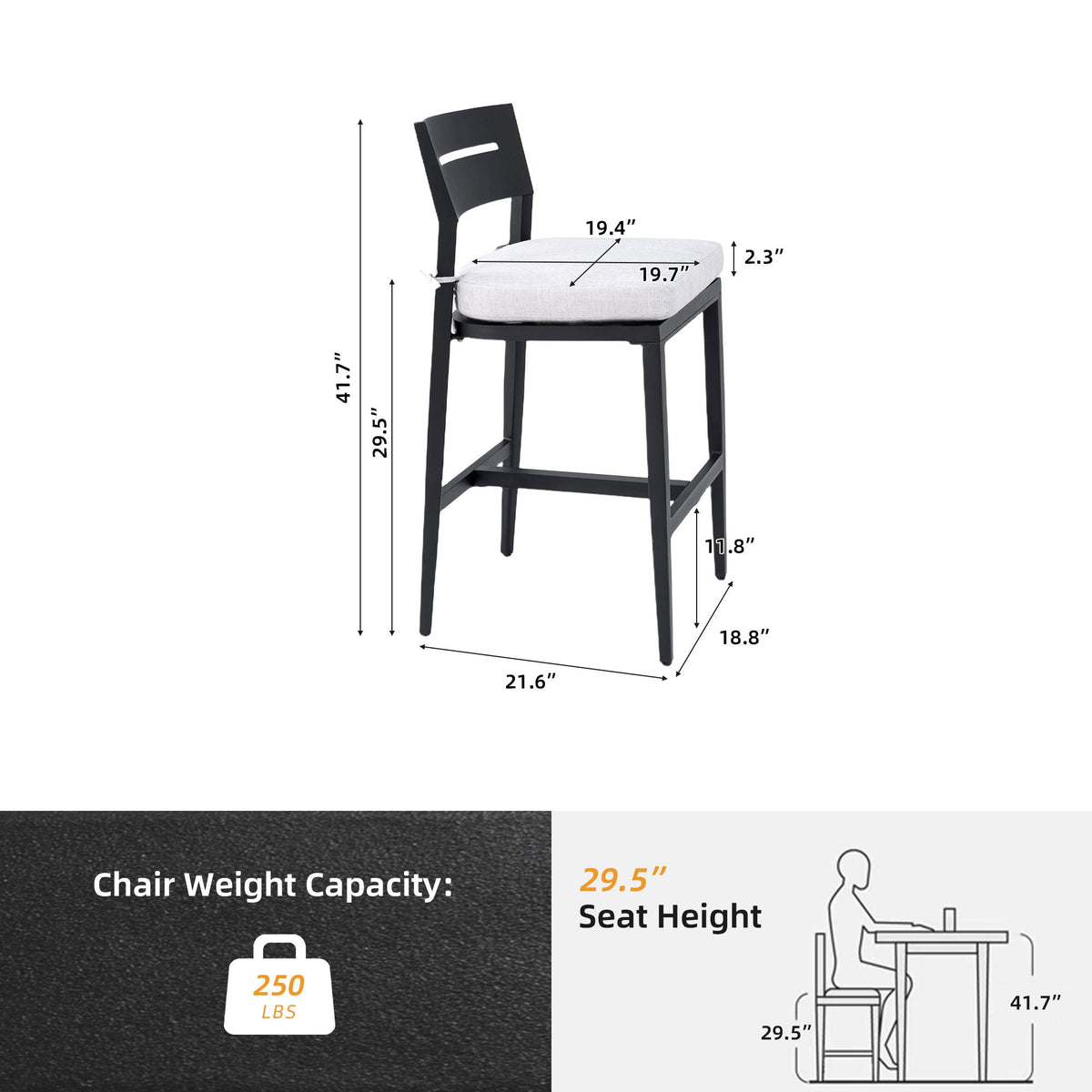 Modern Outdoor Bar Stools With Backrest And Footrest (Set of 2)