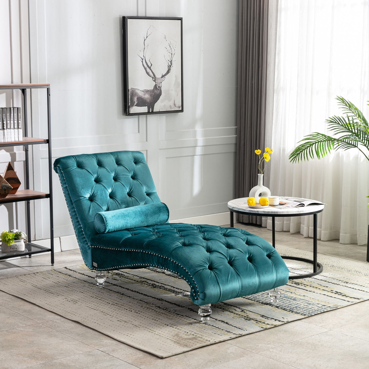 Chaise Lounge Indoor, Button Tufted Upholstered Chaise Lounge Chair With Pillow