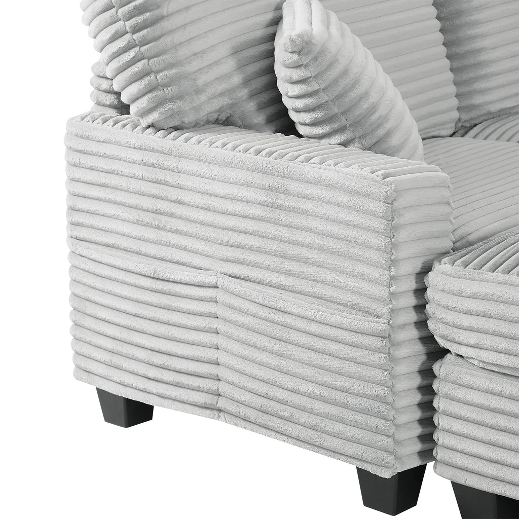 Upholstered U-Shaped Sectional Sofa With Movable Ottoman And Side Storage Pockets