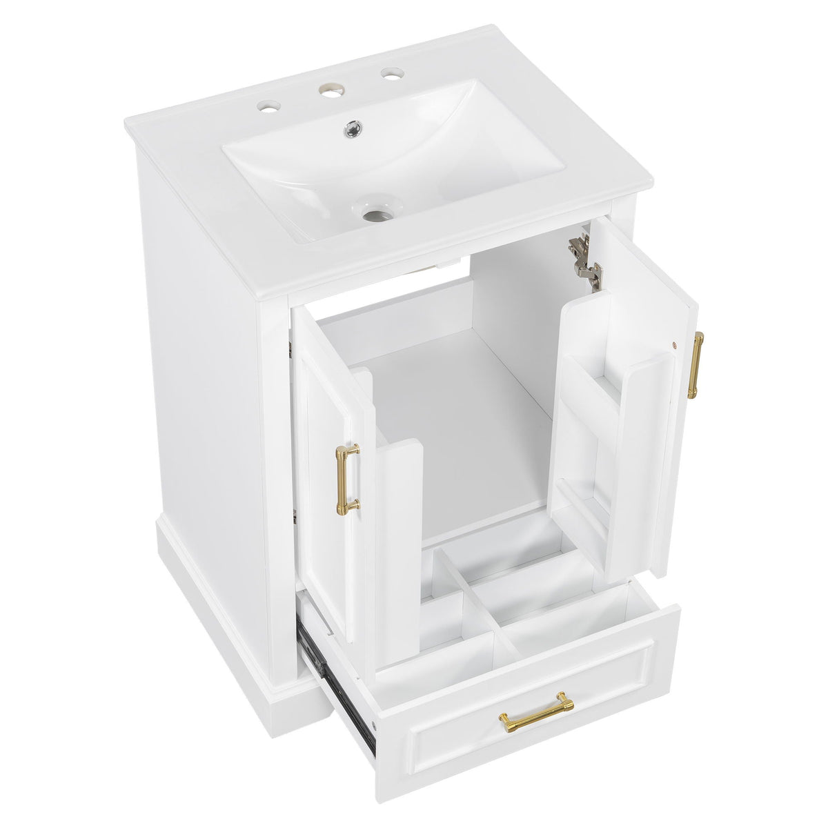 Bathroom Vanity With Sink, 1 Divided Drawer And 2 Soft Close Doors With Double Shelf