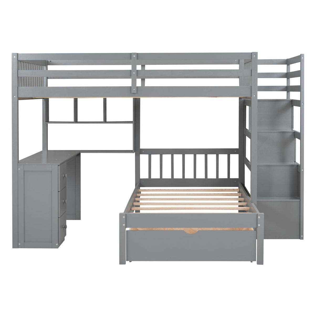 Bunk Bed With Desk, Drawers And Shelves