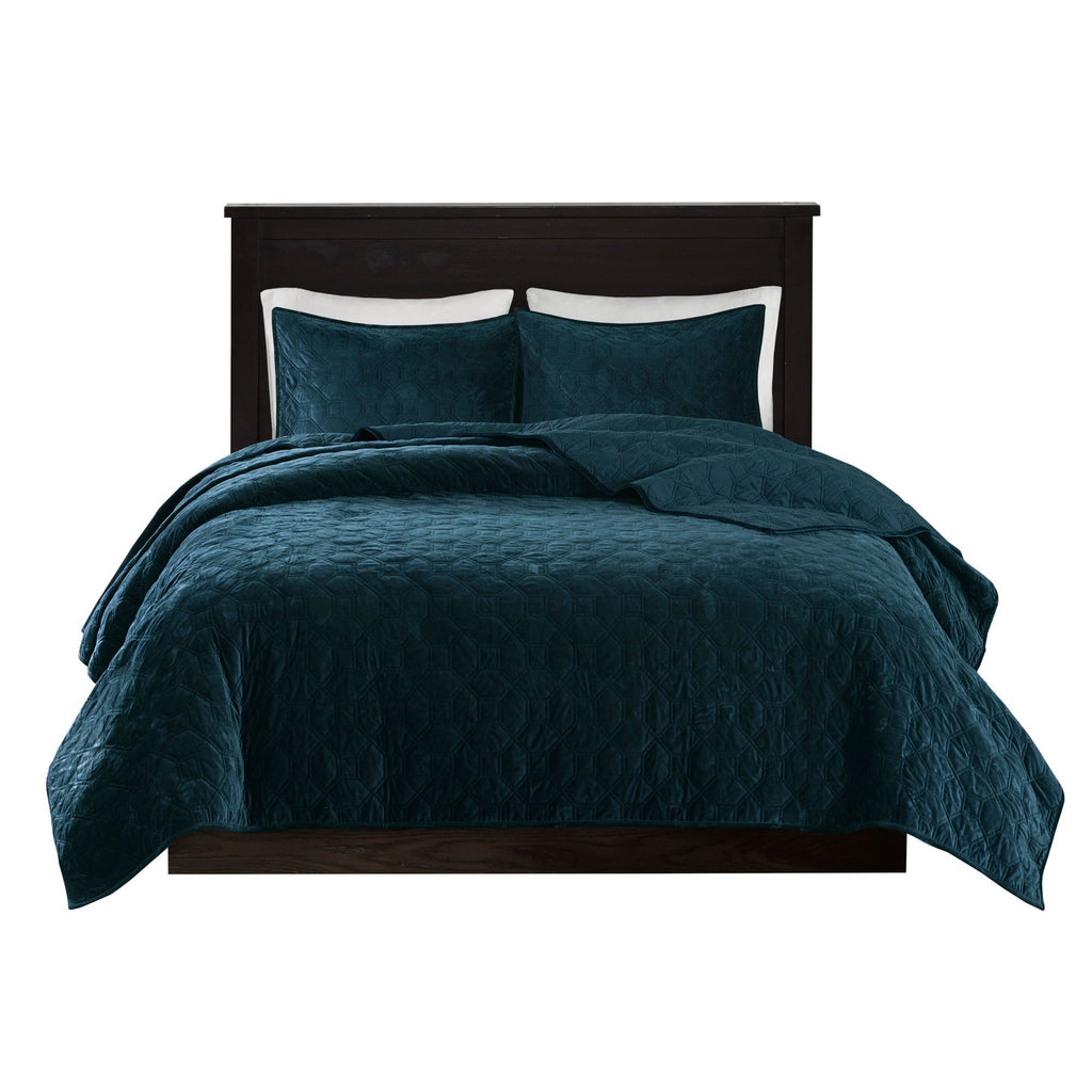 3 Piece Velvet Quilt Set Teal Full/Queen