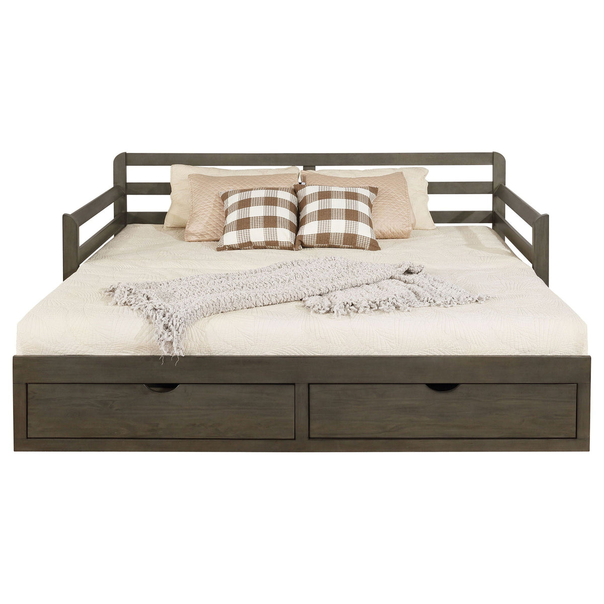 Twin Long 2 Drawer Daybed With Extendable Trundle, Storage Drawers, Fits Standard Mattress - Gray