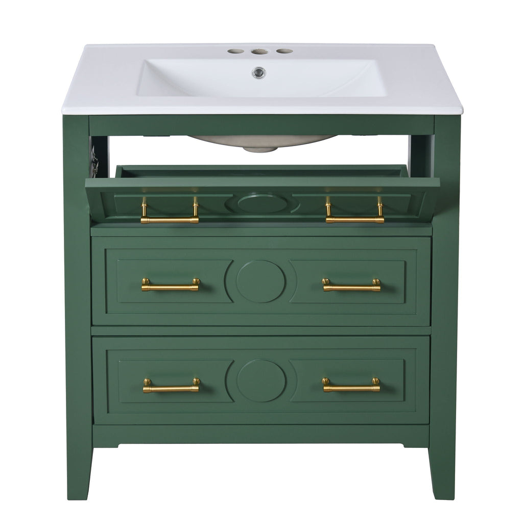 Retro Bathroom Vanity With Sink Combo, Free Standing Single Set With 3 Drawers