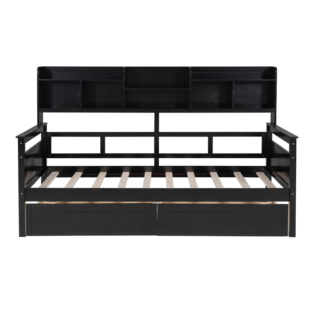 Daybed, Slat Support, With Bedside Shelves And 2 Drawers