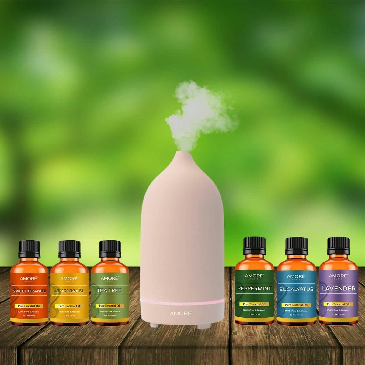 7-Piece: Ultrasonic Aromatherapy Essential Oil Diffuser with Essential Oils