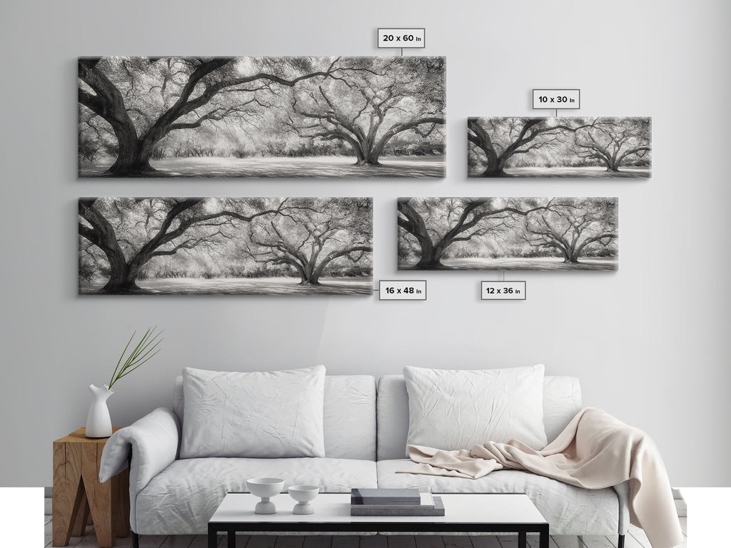 Sprawling Trees, Oak Forest, Sunlit Canopy, Majestic Branches, Canvas Print, Nature Wall Art, Boho Decor, Living Room Statement Piece