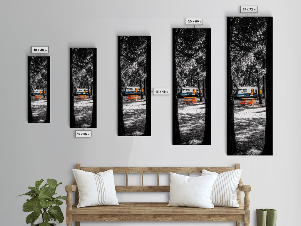 Camper Life, Autumn Picnic, RV Camping Scene, Framed Canvas Print, Rustic Travel Decor, Nature Wall Art, Adventure Home Style