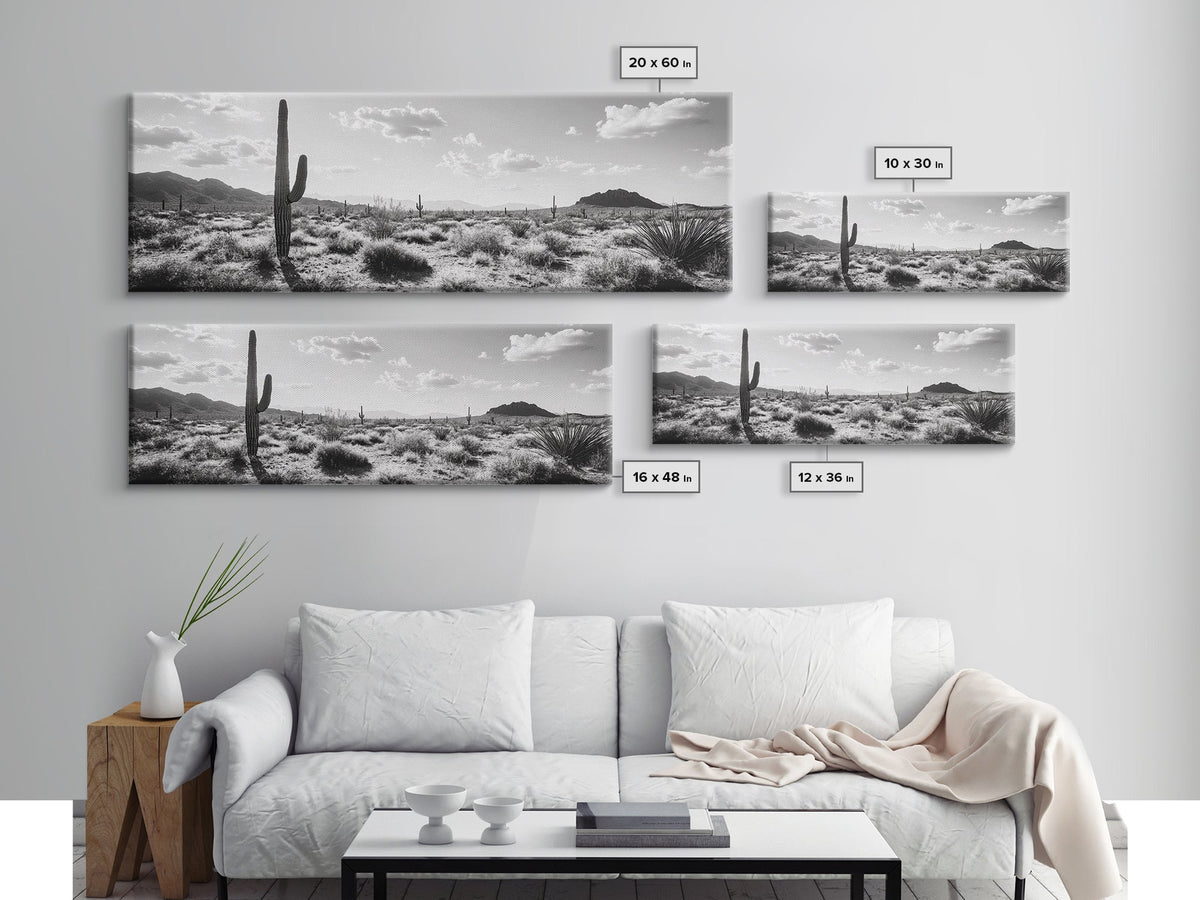 Desert Cactus, Joshua tree art, southwest wall art, extra wide art, wabi sabi art, rustic wall art, framed canvas print, panoramic art