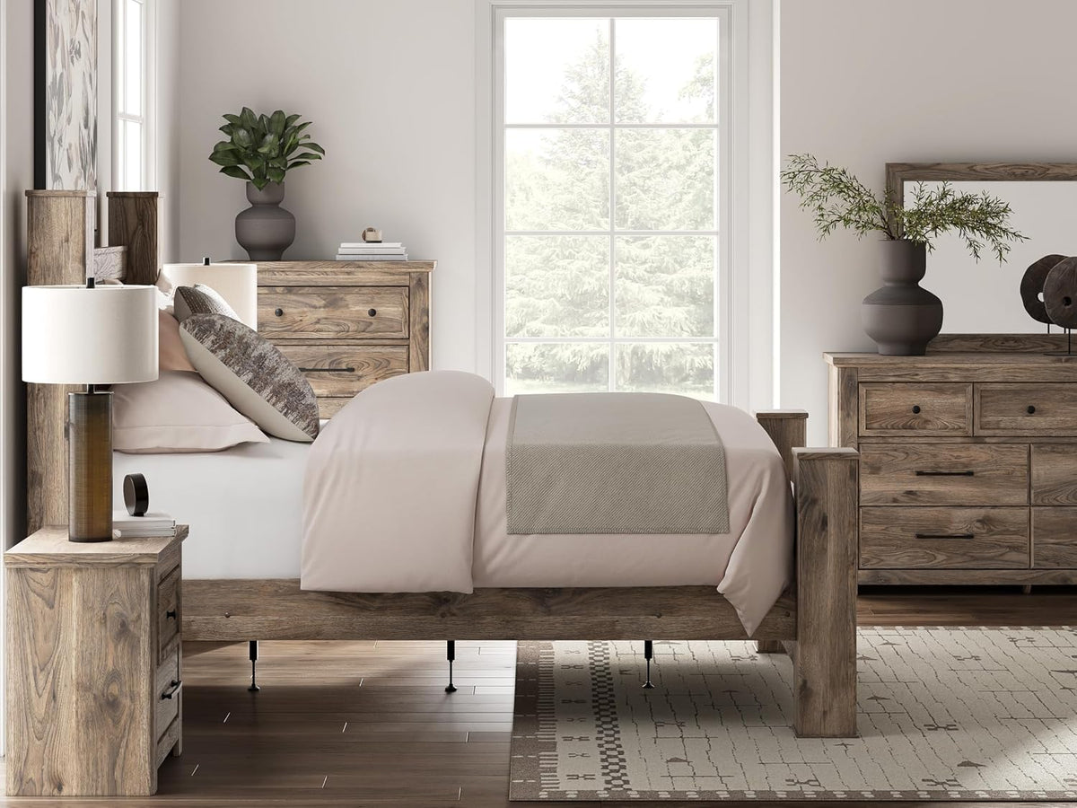 Signature Design by Ashley Stanziford Rustic 2-Drawer Nightstand with USB Port and Charging Station, Light Brown