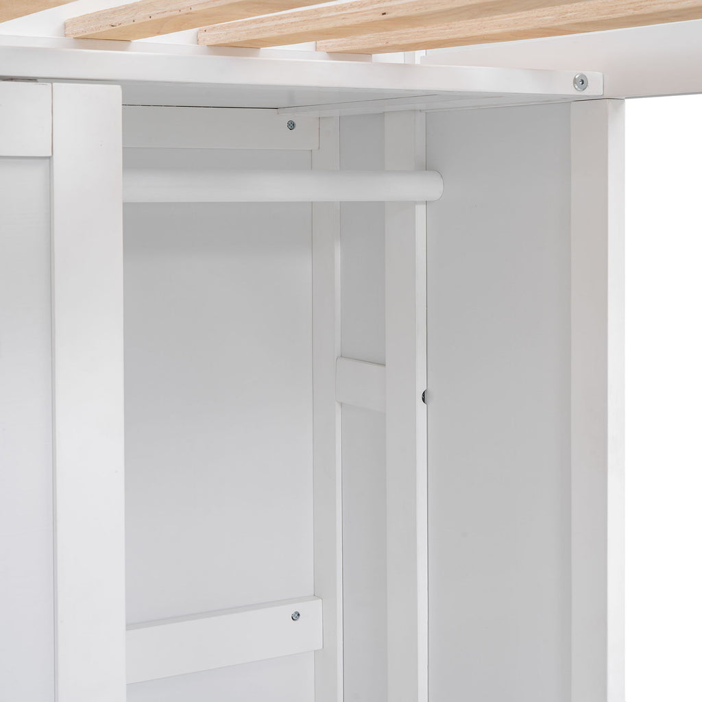 Loft Bed With Built In Desk, Storage Shelves, And Wardrobe