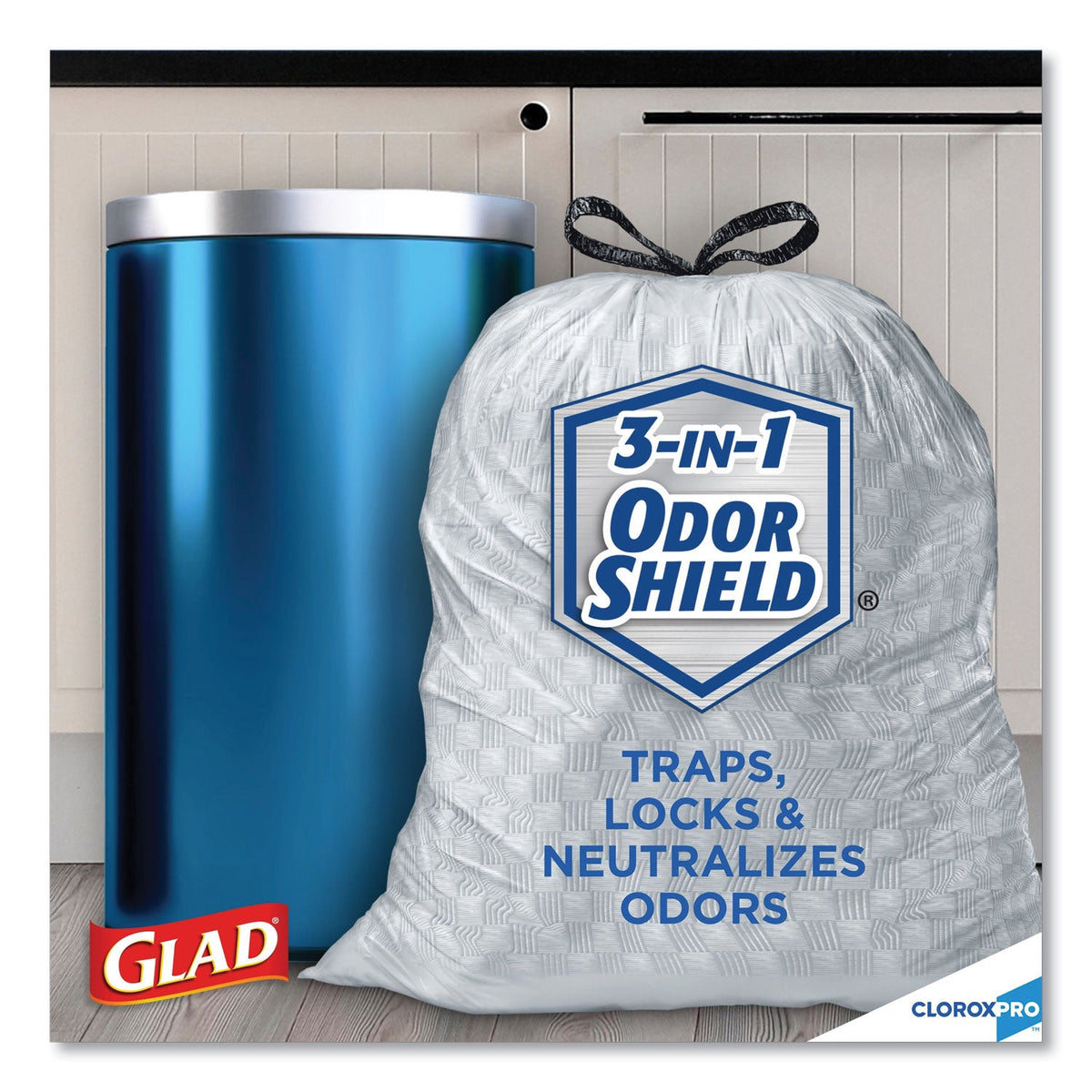 Glad ForceFlex Tall Kitchen Drawstring Trash Bags, 13 gal, 0.72 mil, 23.75" x 24.88", Gray, 100/Box