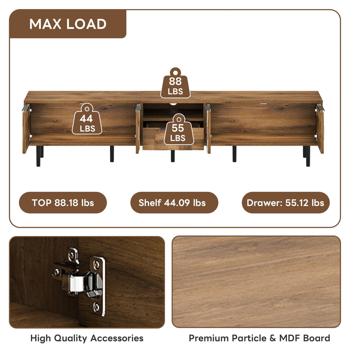 TV Stand, L Shaped Handle Entertainment Console With Storage - Natural