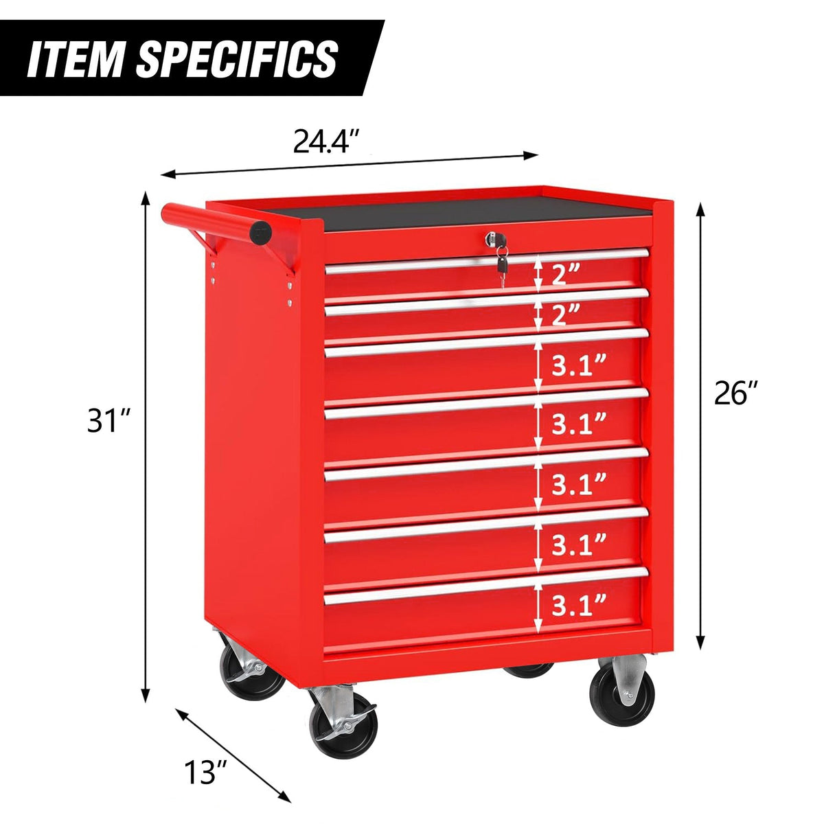 7-Drawer Rolling Tool Chest With Wheels