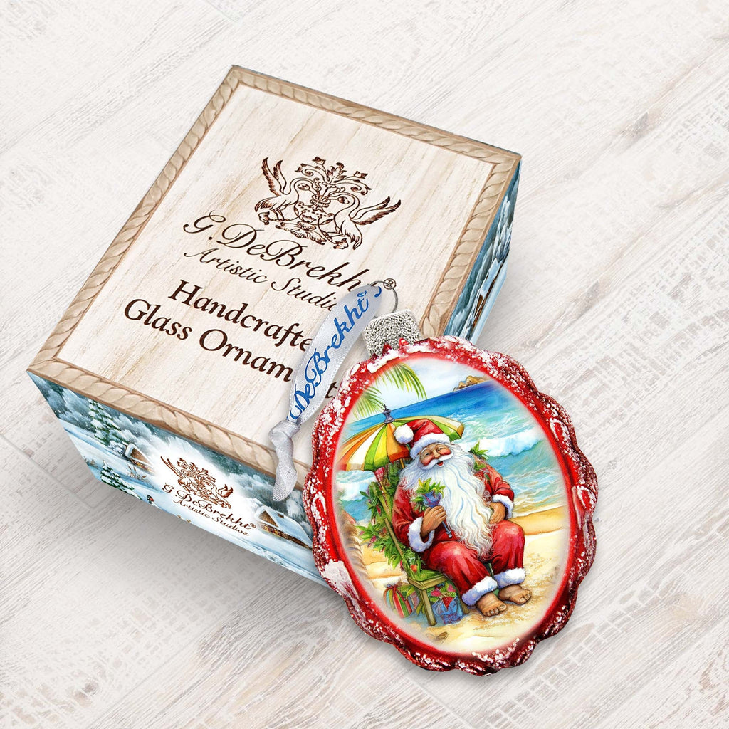 Nautical Christmas Decor - Santa on the Beach Keepsake Glass Ornaments by G. Debrekht - Christmas Decor - 777413