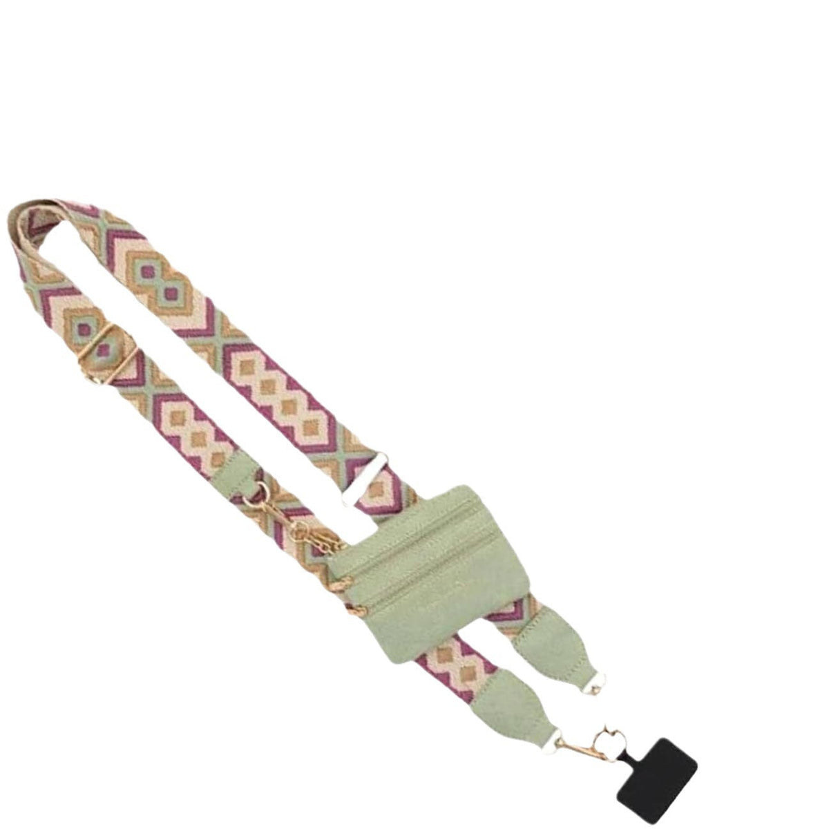 Phone Lanyard with Zipper Pouch – Embroidered Nylon Canvas Crossbody Bag