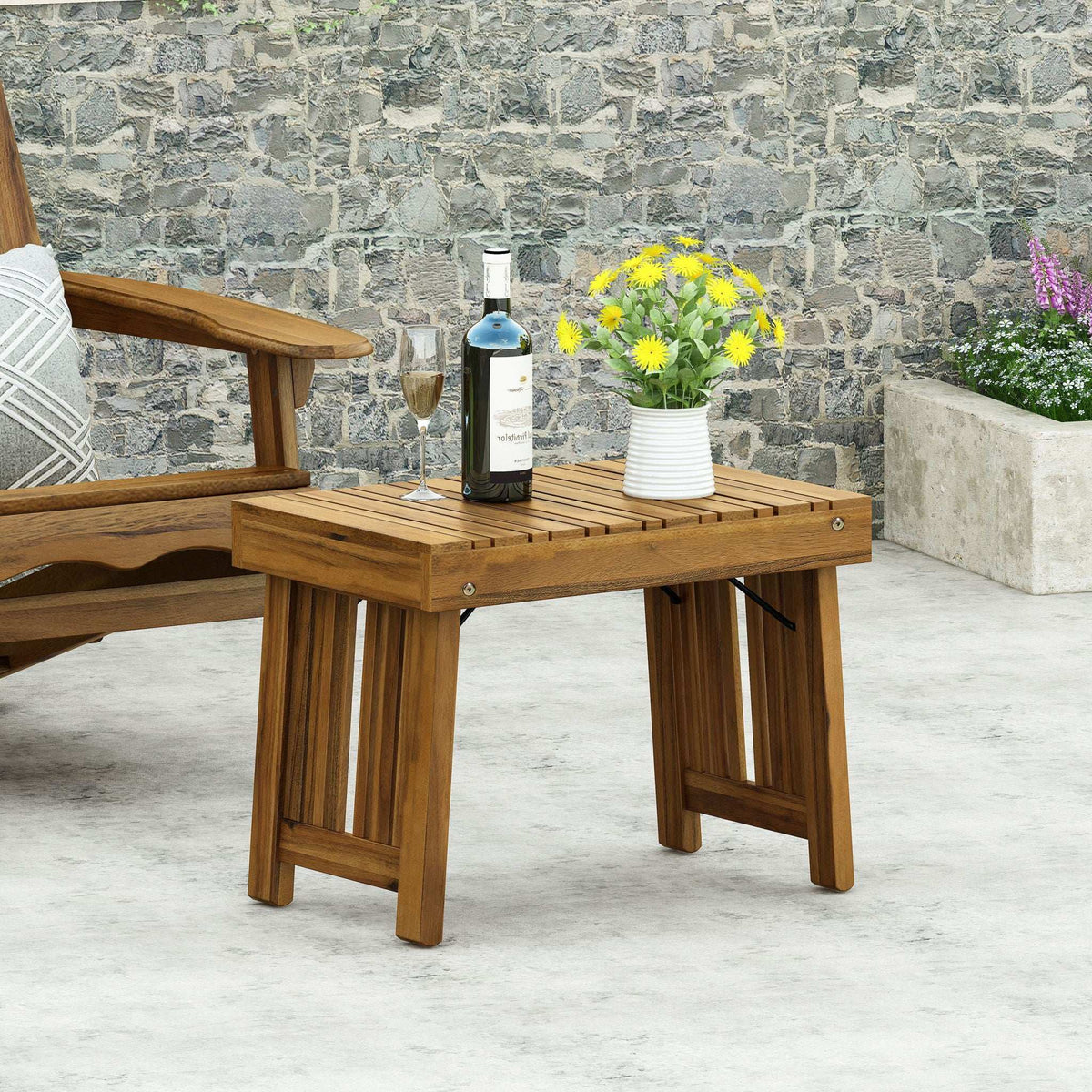 Temptation Outdoor Foldable Side Table With Slat Design