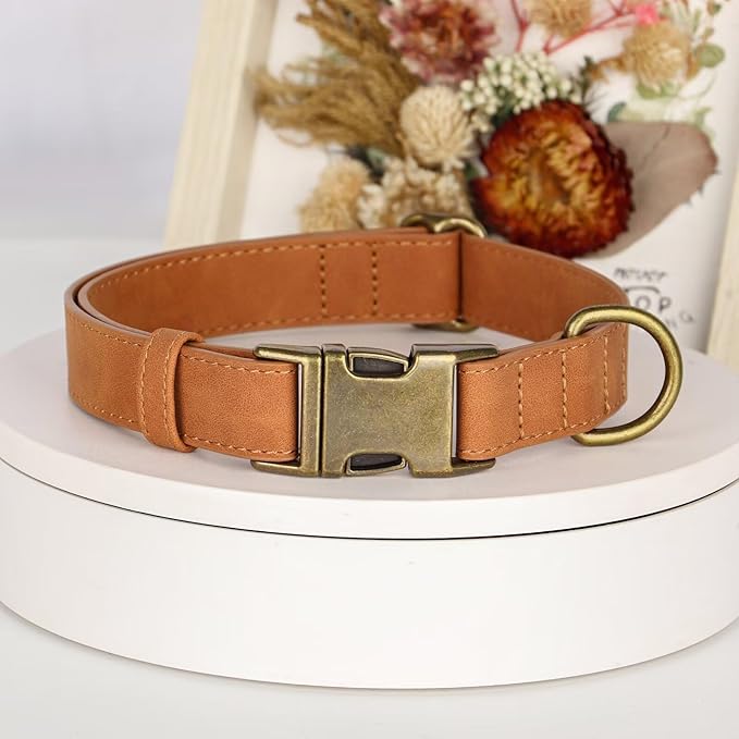 Didog Soft PU Leather Dog Collar, Stylish Quick Released Dog Collar for Large Dogs, Easy Clean Adjustable Pet Collar for Daily Walking, Light Brown, L Fit 15-23" Neck