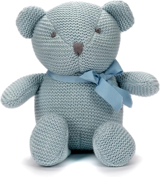 100% Organic Cotton Baby Toys Blue Teddy Bear 6.5" Stuffed Animals for Newborn