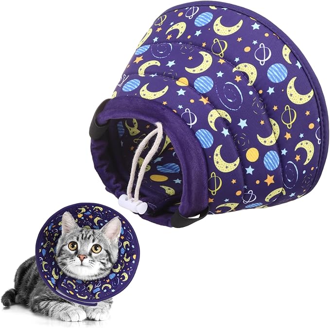 KOOLTAIL Cat Cone Collar, Adjustable Soft Comfortable Cat Recovery Collar to Stop Licking, Foldable Donut Water Resistant Pet Cone for Small Large Cats Kittens After Surgery Star M