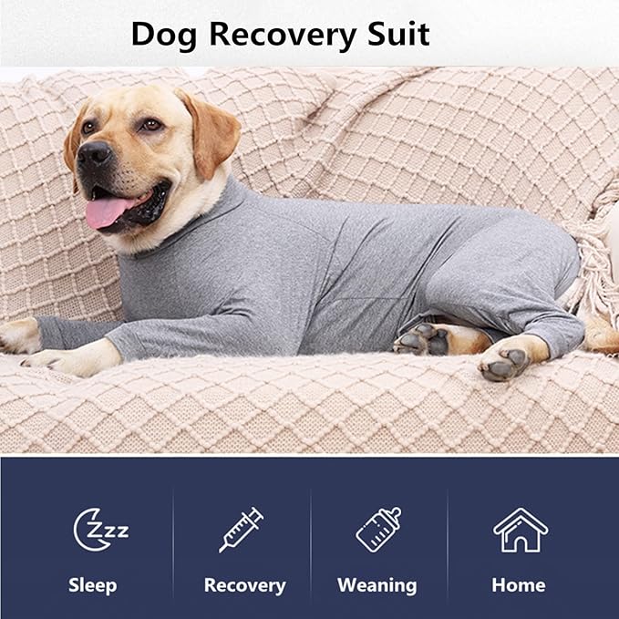 Dog Recovery Suit, Abdominal Wound After Surgery Wear, Prevent Licking Wounds, E-Collar & Cone Alternatives, Long Sleeve Postoperative Shirts Dog Bodysuit Prevent Shedding(Large, Grey)