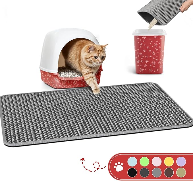 Cat Litter Mat - 23.2'' x 29.1'' Large Litter Trapping Mat, Easy to Clean Litter Box Mat, Waterproof, Urine-Proof, Non-Slip Kitty Litter Mats for Floor, Grey