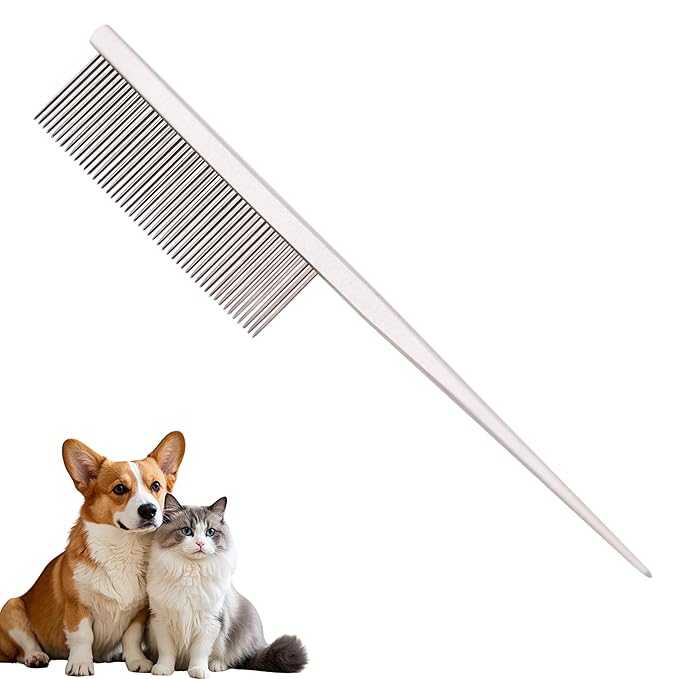 Grooming Pet Comb Rat Tail Dematting Cat and Dog Comb，Rounded Ends Design for Safe Tangle Removal, Hairstyling, Massage，Loose Hair Removal，Prevent Irritation，Fluffing Paws,Face,Tail,Remove Tear Stain