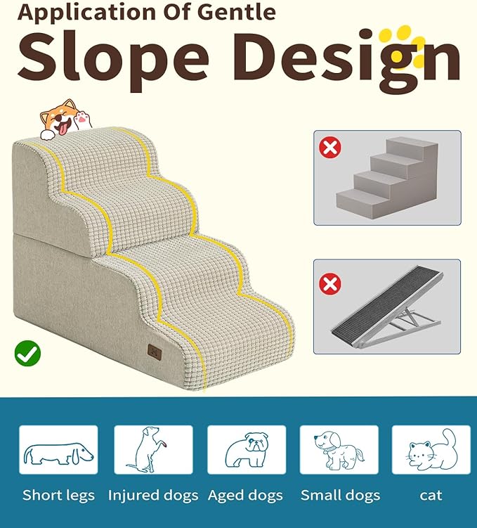 Dog Step for Bed, Dog Stair 4-Step 35D Pet Stair 19.7" H for High Bed or Sofa Non-Slip Balanced Pet Step Indoor, Beige