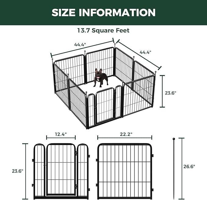FXW Rollick Unleashed Dog Playpen for Indoor, Yard, RV Camping, 24 inch 8 Panels for Small and Puppy Dogs, Black│Patented