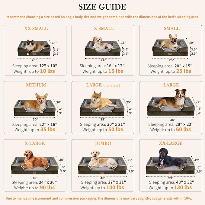 Comfort Expression Medium Dog Beds Waterproof Orthopedic Foam Dog Sofa Beds for Medium Large Dogs Comfy Pet Bed with Washable Removable Cover & Non-Slip Bottom(Medium,Dark Green)