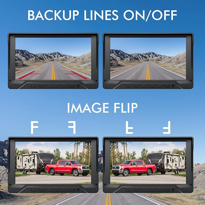 RV Backup Camera Plug and Play, 7'' Backup Camera for Truck Trailer, No Delay, 1080P HD, 2 Channels, 150° Wide Angle, DIY Guide Lines, Night Vision, IP69 Rear View Camera