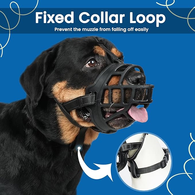 BARKLESS Dog Muzzle, Soft Basket Silicone Muzzle for Dogs to Prevent Biting and Chewing, Breathable Cage Mouth Cover for Training, Allows Drinking and Panting, Used with Collar