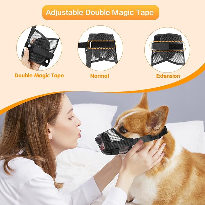 Dog Muzzle, Soft Mesh Muzzle for Large Dog Mouth Guard, Breathable Adjustable Muzzles to Prevent Biting, No Bark Muzzle for Dogs Allow Panting Drinking (Black, L)