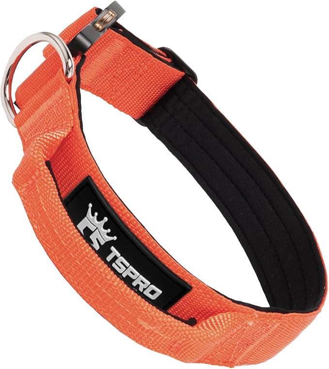 TSPRO Premium Dog Collars Tactical Dog Collar with Handle and Heavy Duty Quick-Release Metal Buckle Durable Thick and Adjustable for Medium to Large Dogs (Orange M)