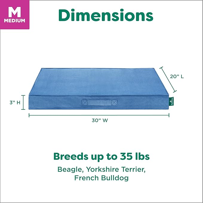 FurHaven Cooling Dog Bed – Medium Foam Mattress for Joint Pain Relief, Waterproof Liner, Removable Washable Cover, Durable for Outdoor Use, Deluxe Grid Indoor/Outdoor Bed – Blue, Medium