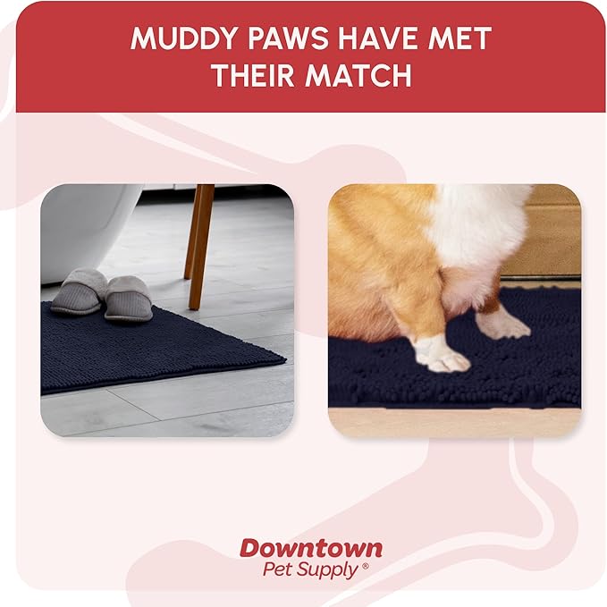 My Doggy Place Microfiber Dog Mat for Muddy Paws, 18" x 24" Navy Blue - Absorbent and Quick-Drying Dog Paw Cleaning Mat, Non-Slip Rubber Backed