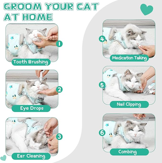 Cat Grooming Hammock, Self-Adherent Wrap for Cutting Nails, Anti-Escape Calming Grooming Bag for Medicine, Nail Clipping, Teeth Brushing, Ear Cleaning