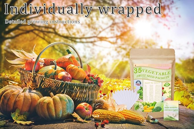 Vegetable Seeds Kit Fruit Seeds for Planting Non-GMO and Heirloom 35 Varieties Seeds for Planting Vegetables 10 Plant Markers