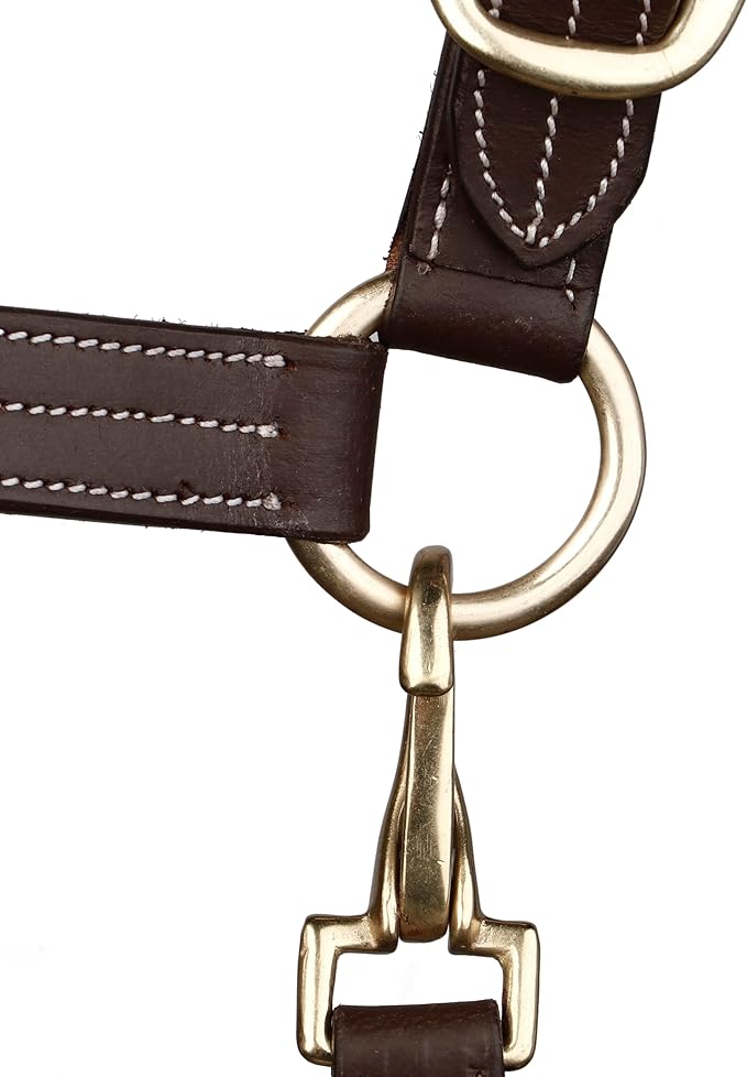 Triple Stitch Leather Horse Halter, Adjustable Design, Fancy Stitching, Solid Brass Hardware