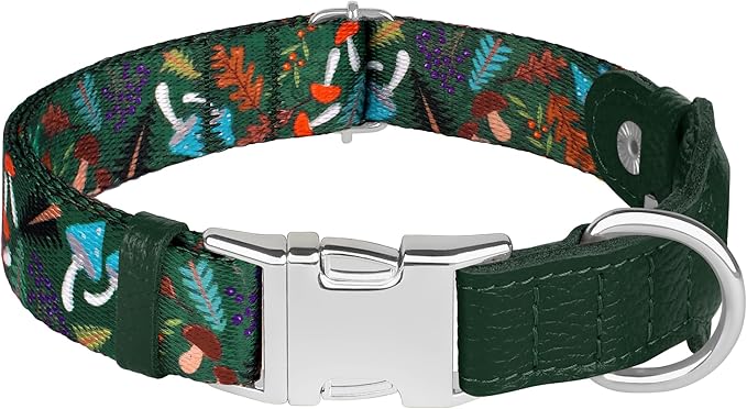 AirTag Dog Collar for Small Medium Large Breed - Adjustable Cute Pattern Dog Collar with Airtag Holder - Soft Leather Tracker GPS Apple Air Tag Pet Collars (X-Small, 9"-12" Neck Fit, Mushroom)