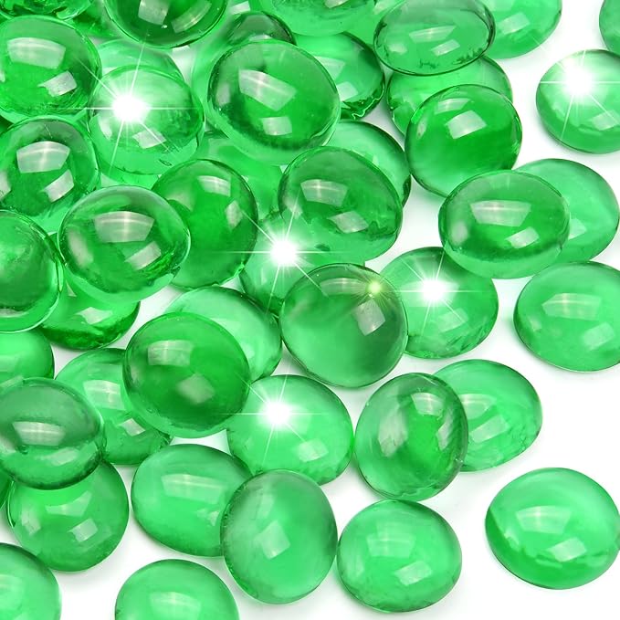 2LB Green Flat Glass Marbles for Vases, Gemstone Beads Vase Filler Decorative Glass Pebbles for Fish Tank, DIY Crafts, Aquarium Decor Rocks