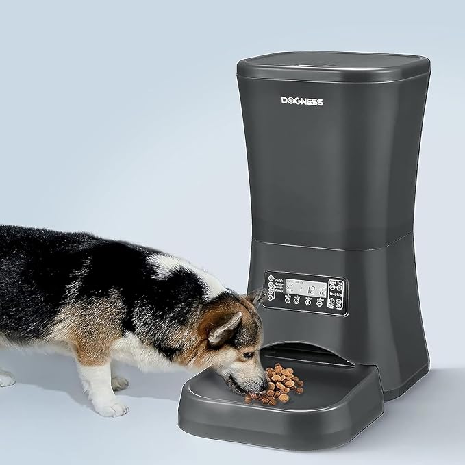 DOGNESS 9L Dog Feeders for Large Dogs, Automatic Dog Feeder with Timer Extra Large, Programmable Auto Pet Food Dispenser Feeder, Portion Control, Voice Recording, Battery and Plug-in Power (Black)