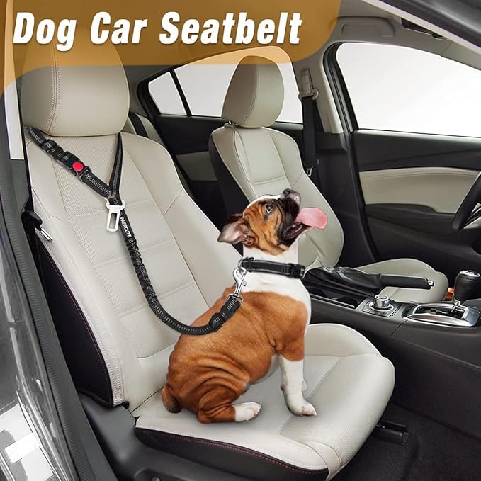 2 Piece Set Retractable Dog Car Seatbelts - Adjustable Pet Seat Belt for Vehicle Headrest Restraint - Heavy Duty & Elastic & Durable Car Harness