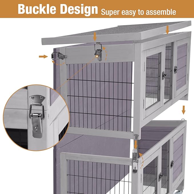 GUTINNEEN Folding Rabbit Hutch Indoor Bunny Cage in No Time Assemble Guinea Pig Cage Rabbit House Movable