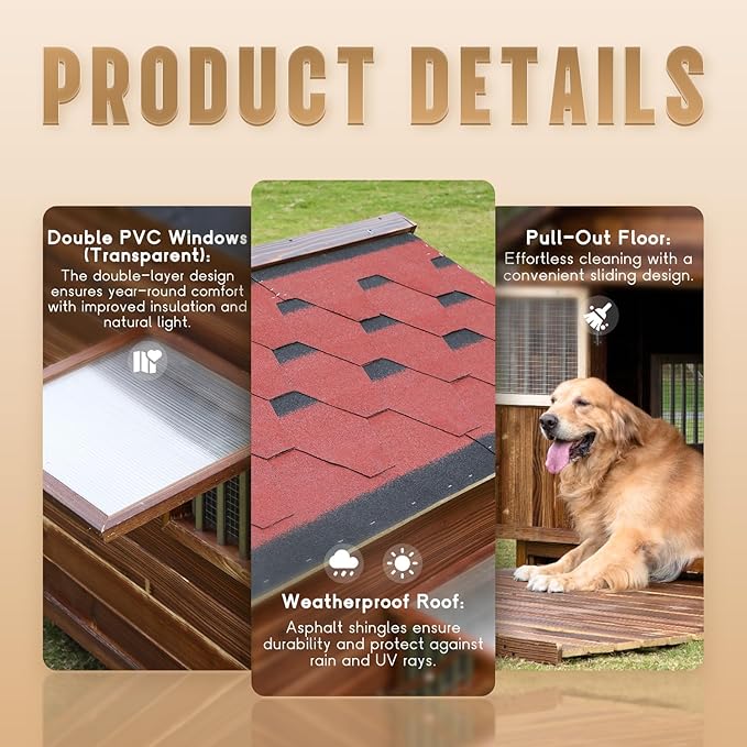 Extra Large Dog House Outdoor Made of Solid Pine Wood, Warm Doghouse, Dog House with Elevated Floor for Large Dogs, (Wood, 7XL)
