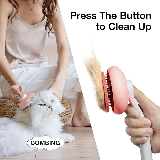 Pet Grooming Self-Cleaning Slicker Brush for Cats & Dogs, Effortlessly Removes Tangles, Loose Undercoat and Mats (Pink, 2 Pack)